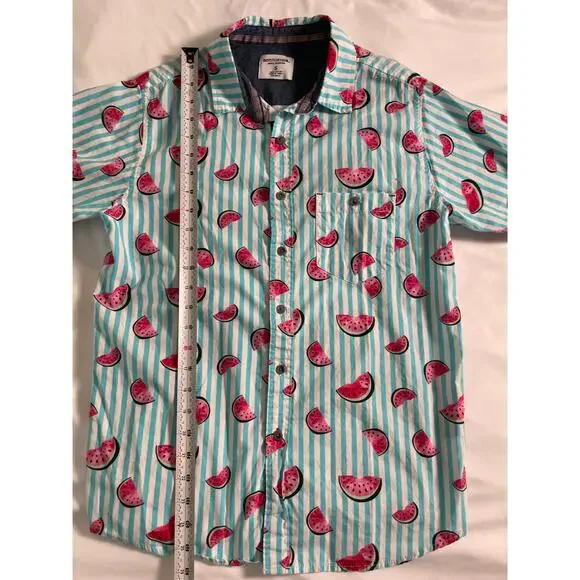 Distortion Men's Modern SZ Small Button Front Watermelon Print Shirt - Picture 6 of 8